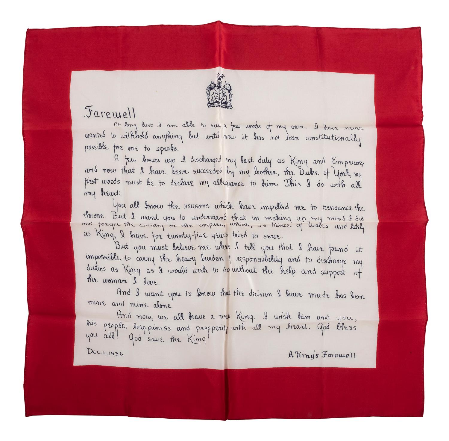 [ROYALTY]. A group of handkerchiefs, ceramics, and other ephemera from Queen VICTORIA, King GEORGE V, and King EDWARD VIII comprising:
