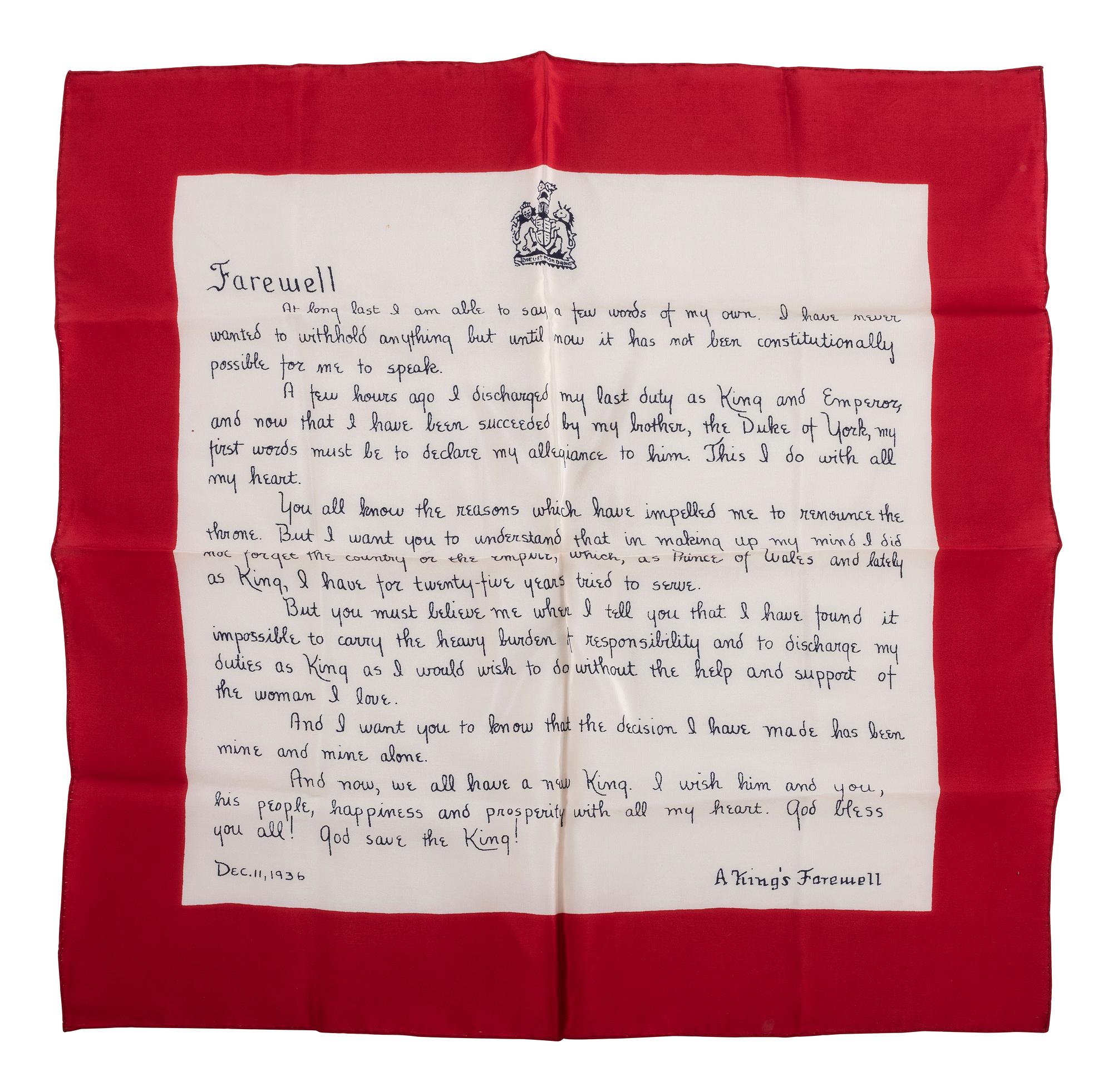 [ROYALTY]. A group of handkerchiefs, ceramics, and other ephemera from Queen VICTORIA, King GEORGE V, and King EDWARD VIII comprising:
