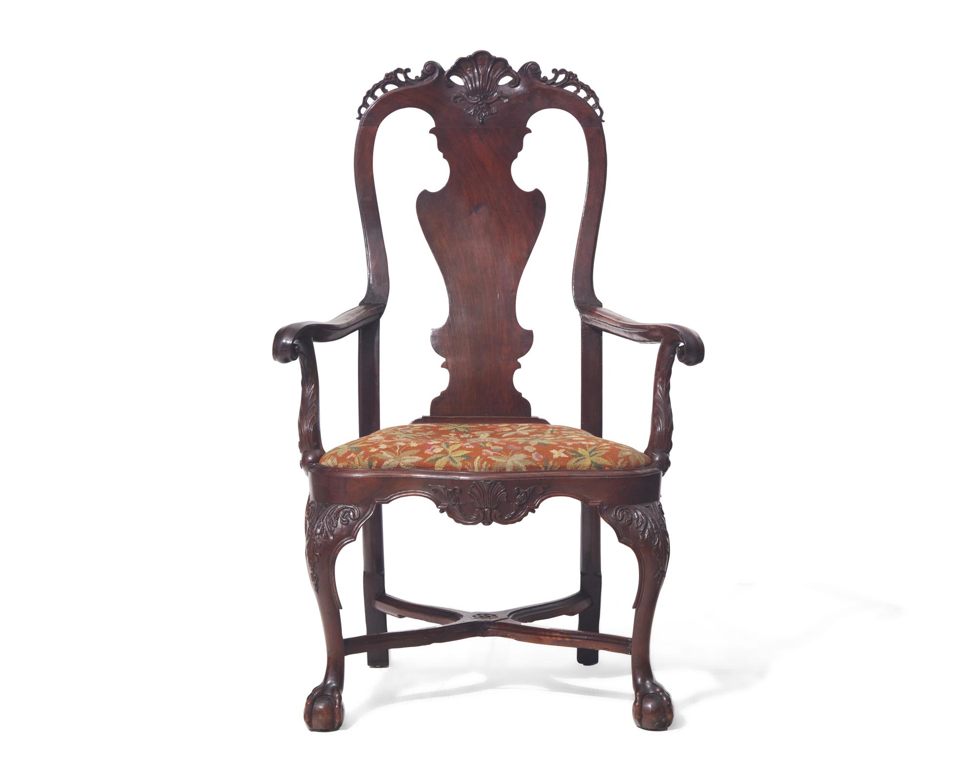 A Portuguese Rococo mahogany armchair, circa 1750