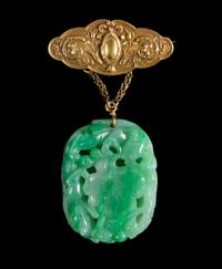 A Pierce Carved Apple Green Jadeite Pendant Length 1 7/8 inches. — POSSIBLY 19TH CENTURY