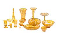 A Bohemian Amber Etched Glass Table Service