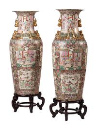 A Pair of Famille Rose Porcelain Floor Vases