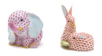 Two Herend Fishnet Porcelain Animal Figures Height of tallest 3 3/8 inches. — 20TH CENTURY