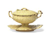 A Wedgwood Glazed Caneware Leaf Decorated Sauce Boat