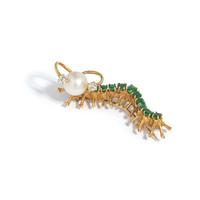 PIERRE TOURAINE, EMERALD, CULTURED PEARL AND DIAMOND CATERPILLAR BROOCH