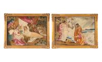 A Pair of Continental Needlework and Silk Pictures