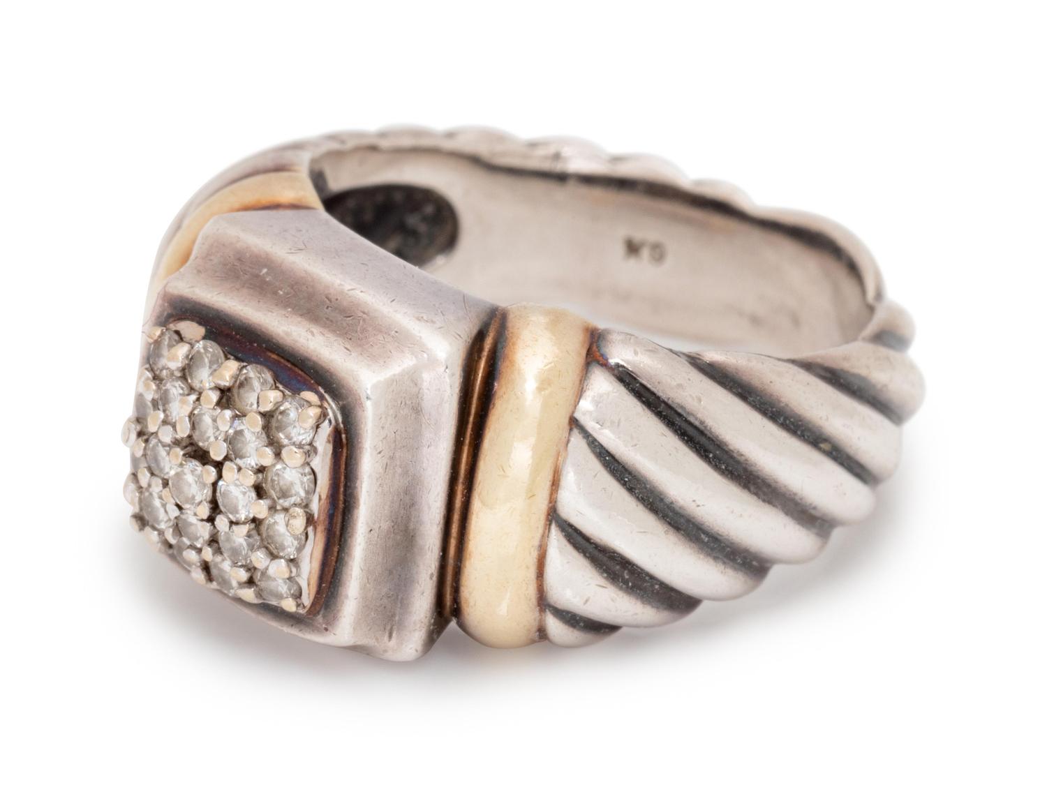 A Sterling Silver, 18 Karat Yellow Gold and Diamond Ring, David Yurman,