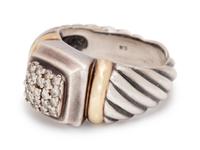 A Sterling Silver, 18 Karat Yellow Gold and Diamond Ring, David Yurman,