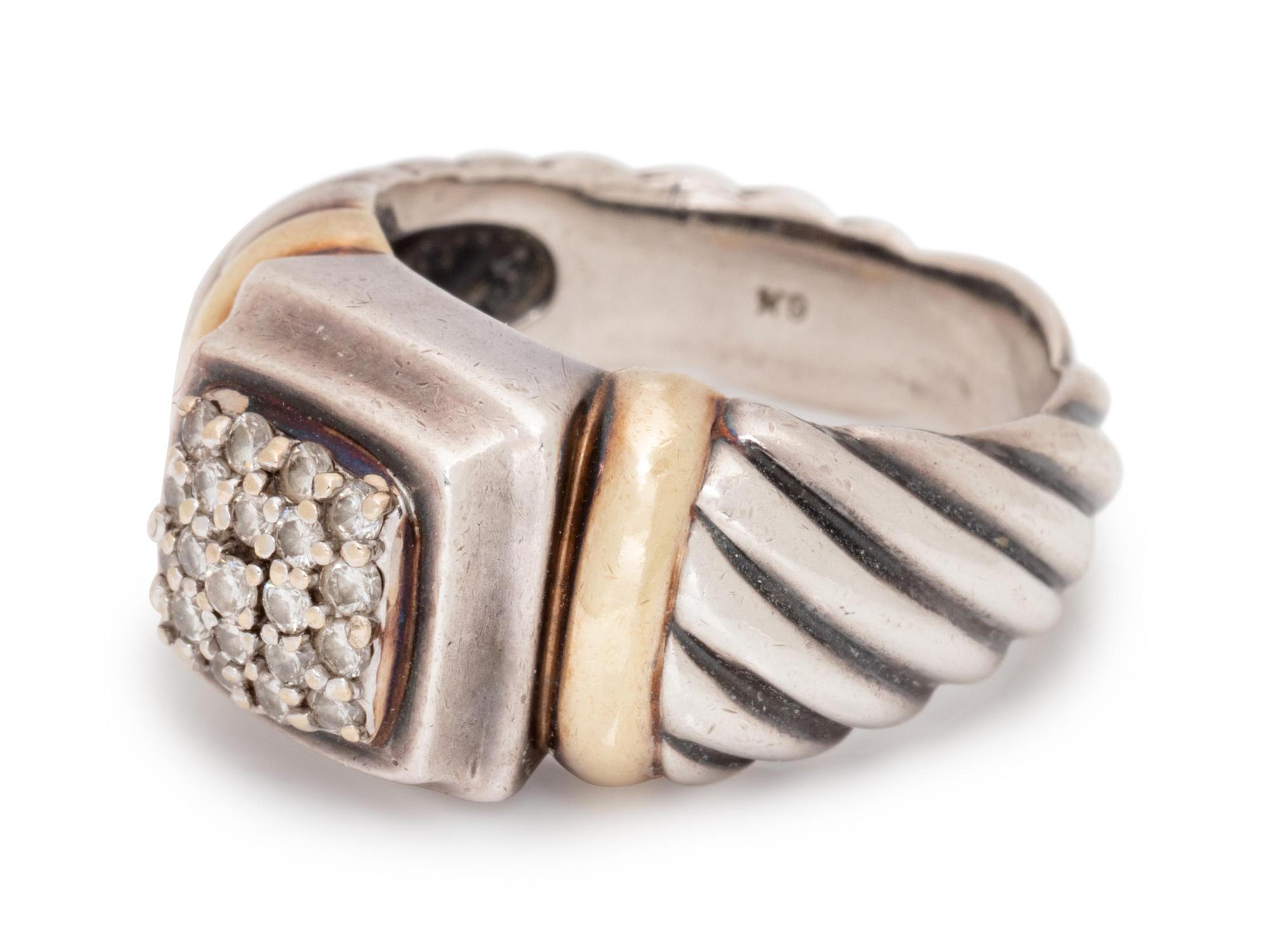 A Sterling Silver, 18 Karat Yellow Gold and Diamond Ring, David Yurman,