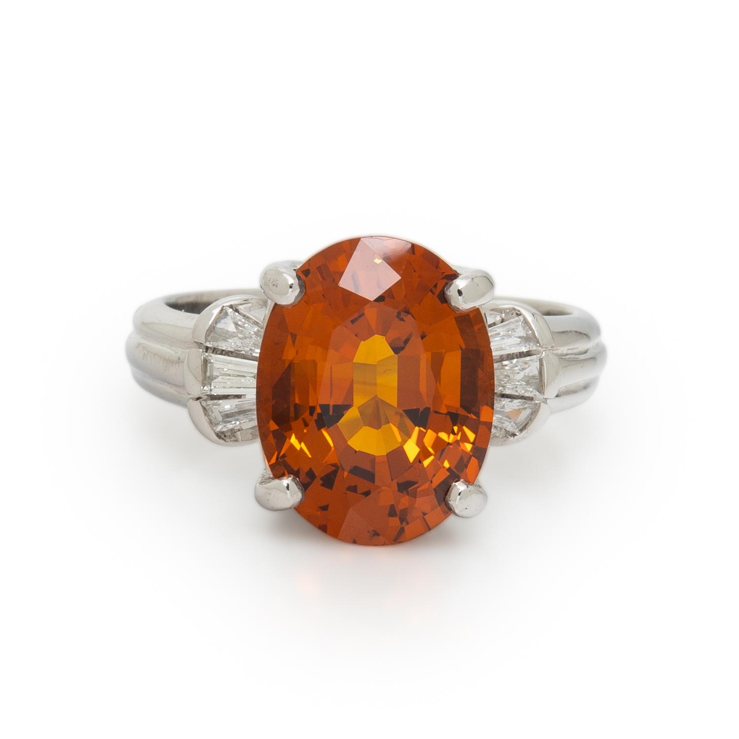 Synthetic Orange Sapphire, Diamond, and White Gold Ring