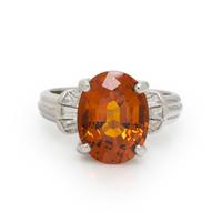 Synthetic Orange Sapphire, Diamond, and White Gold Ring