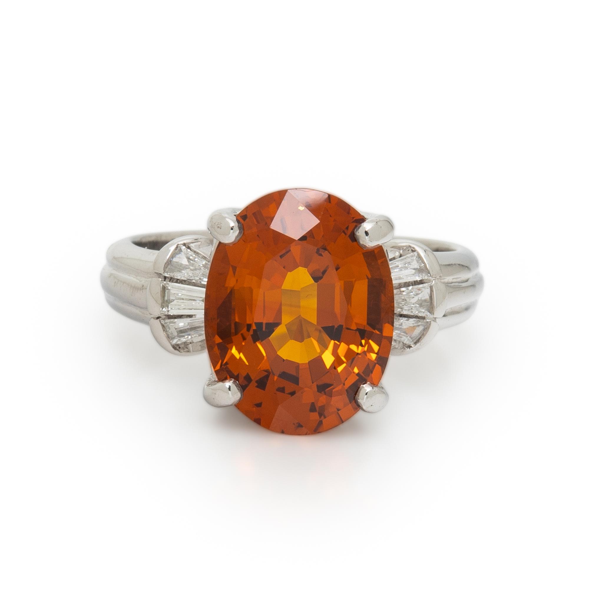 Synthetic Orange Sapphire, Diamond, and White Gold Ring