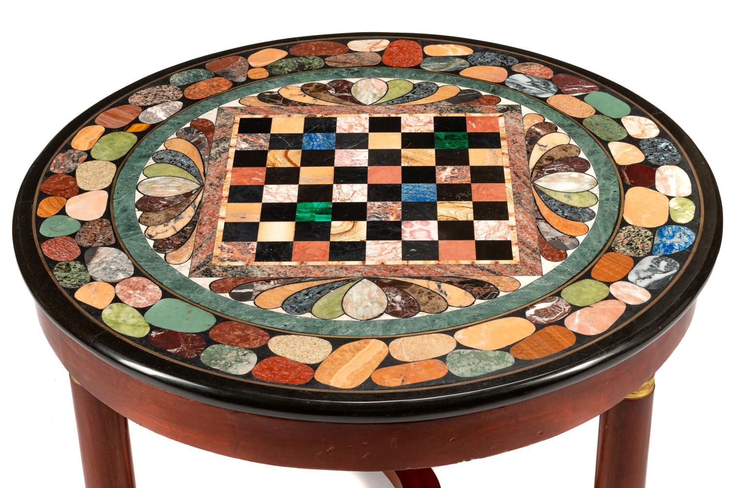 An Empire Style Gilt Bronze Mounted Mahogany Guéridon with a Specimen Marble Top