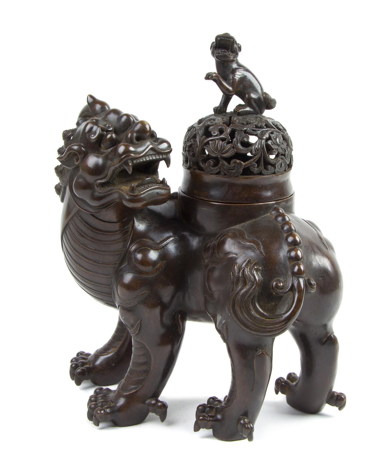A Bronze Qilin -Form Censer Height 12 1/4 inches.