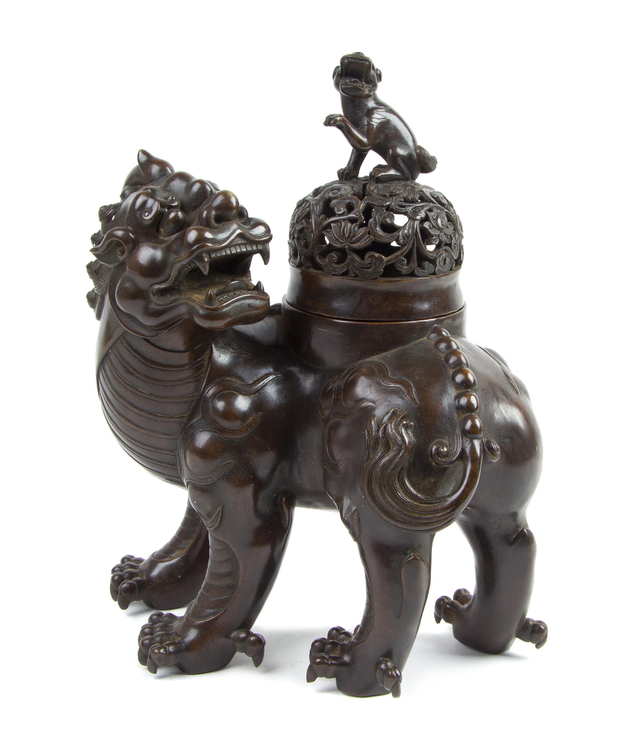 A Bronze Qilin -Form Censer Height 12 1/4 inches.