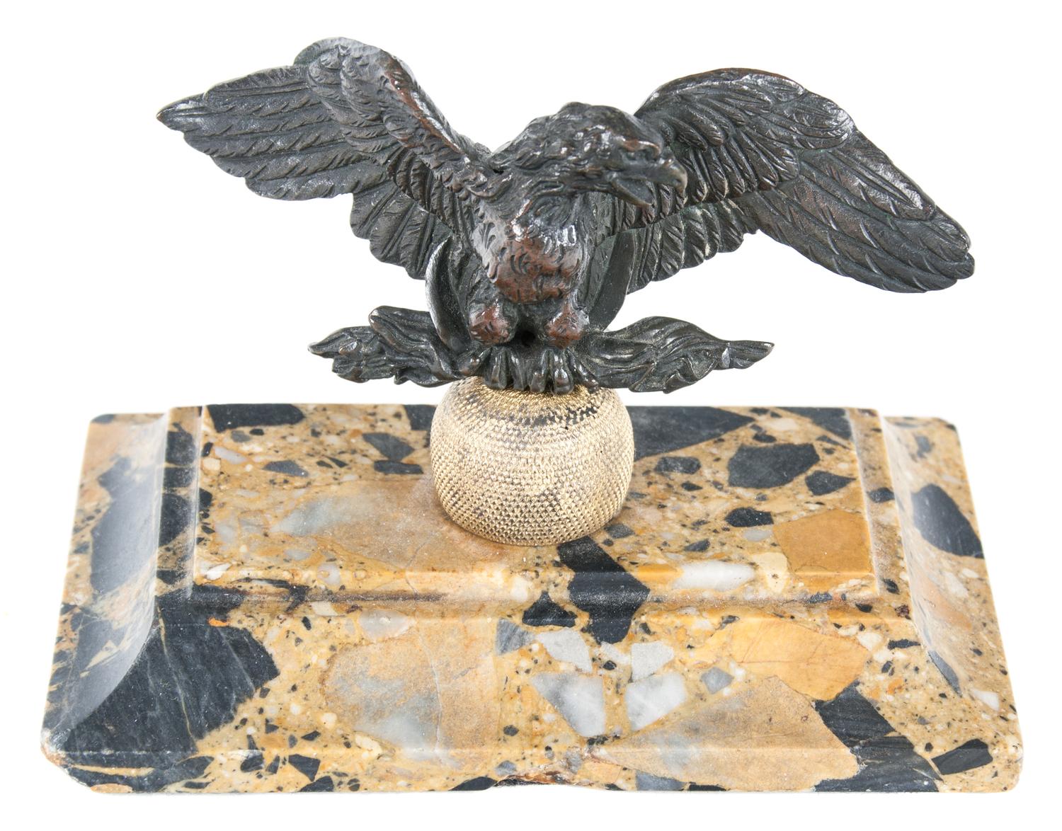 A Bronze Eagle Paperweight Height 4 x width 6 x depth 3 1/2 inches. — 20TH CENTURY