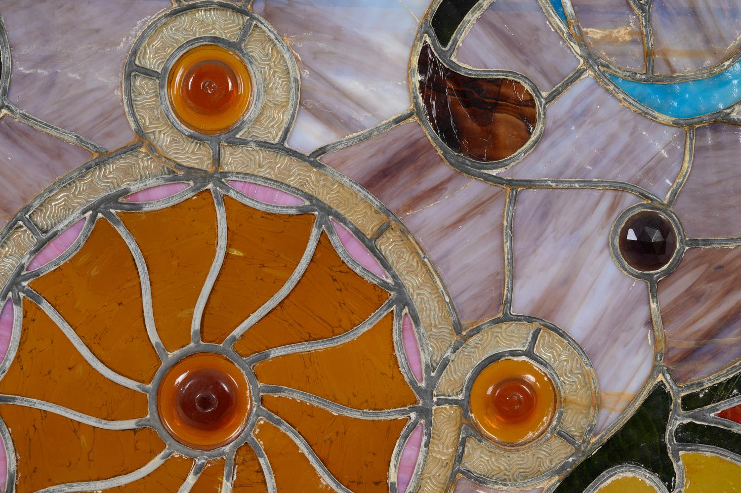 A Stained, Beaded and Cut-Glass Window Panel