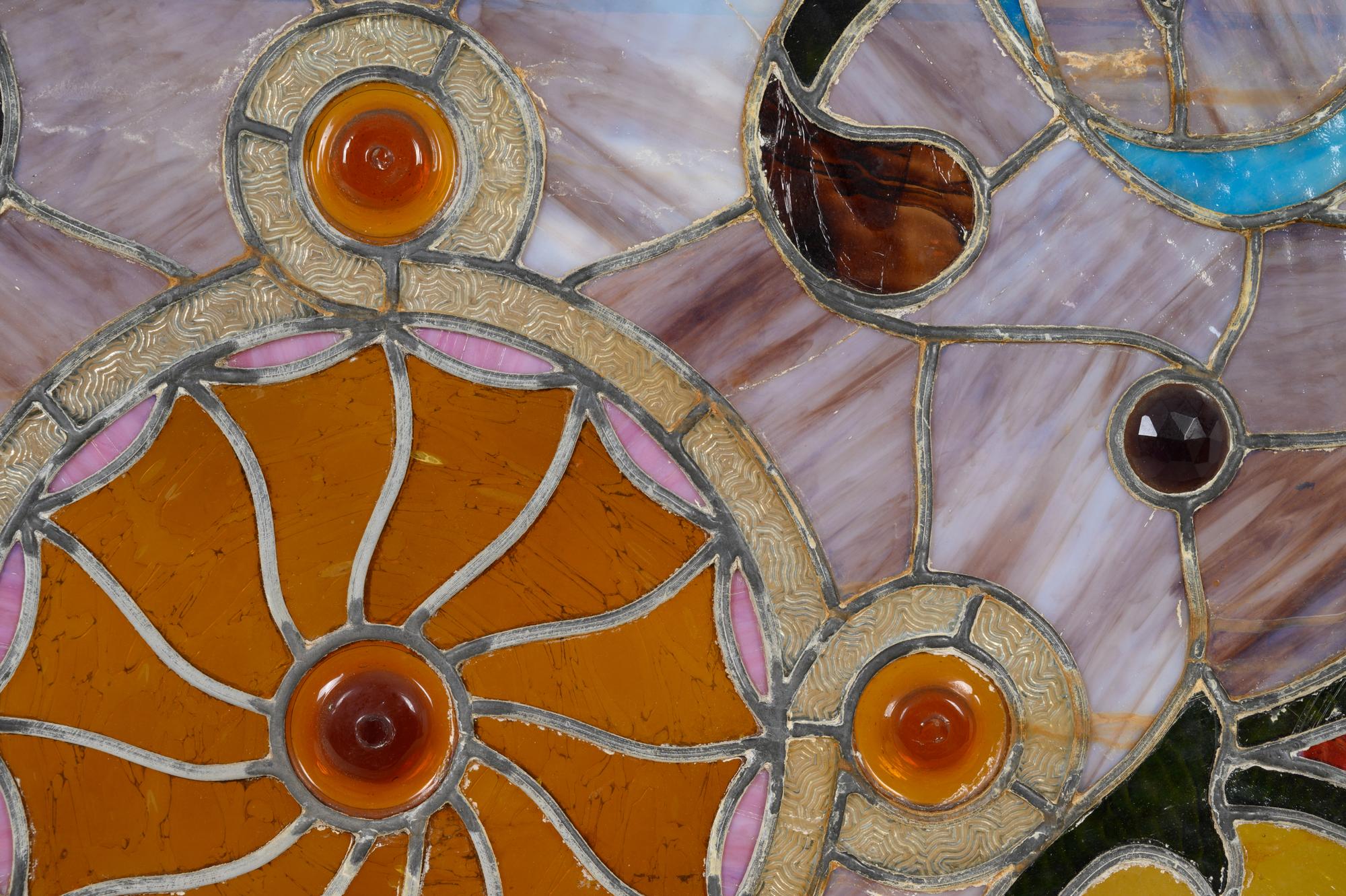 A Stained, Beaded and Cut-Glass Window Panel