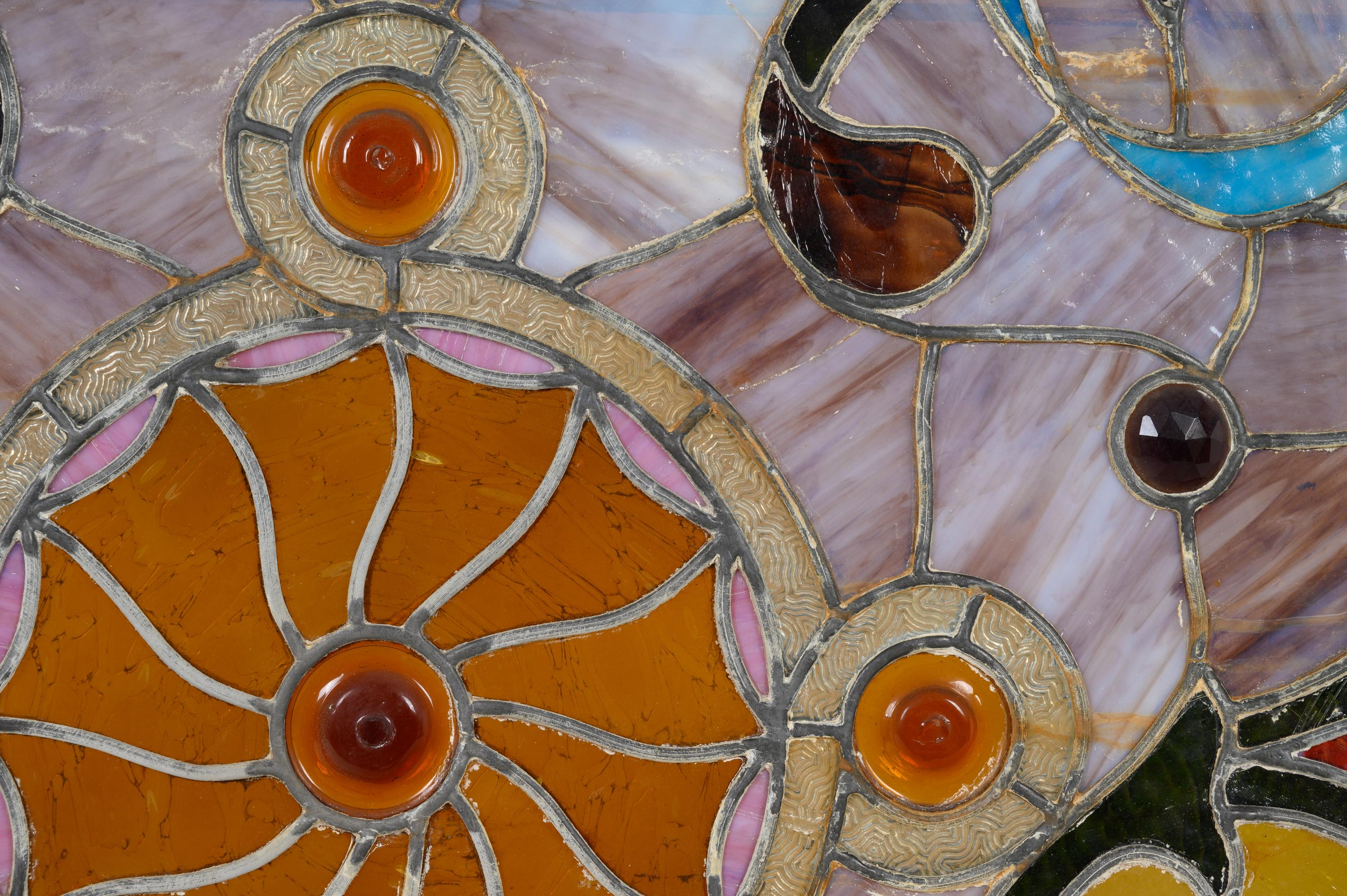 A Stained, Beaded and Cut-Glass Window Panel