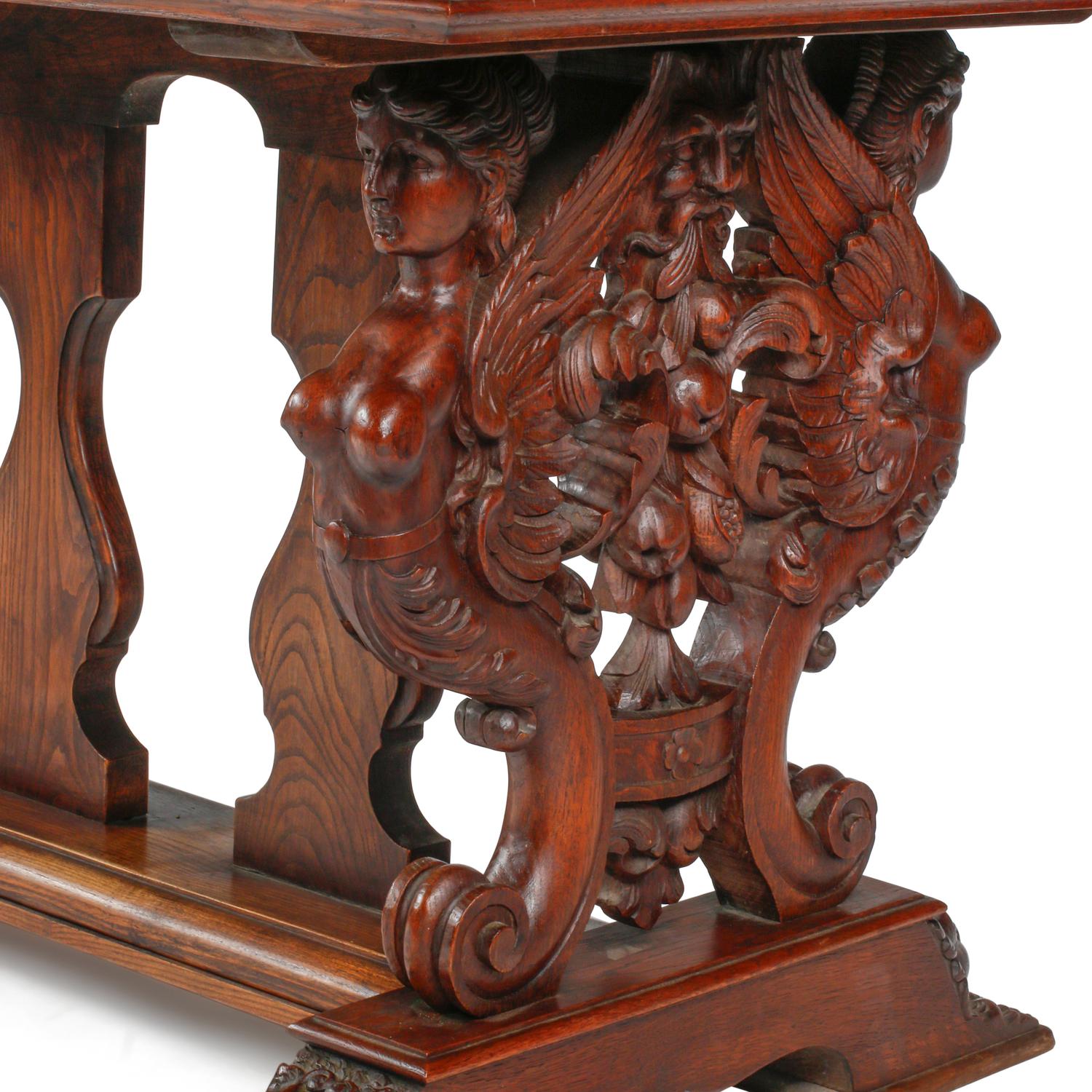 A Renaissance Revival Oak and Pietra Dura Top Table