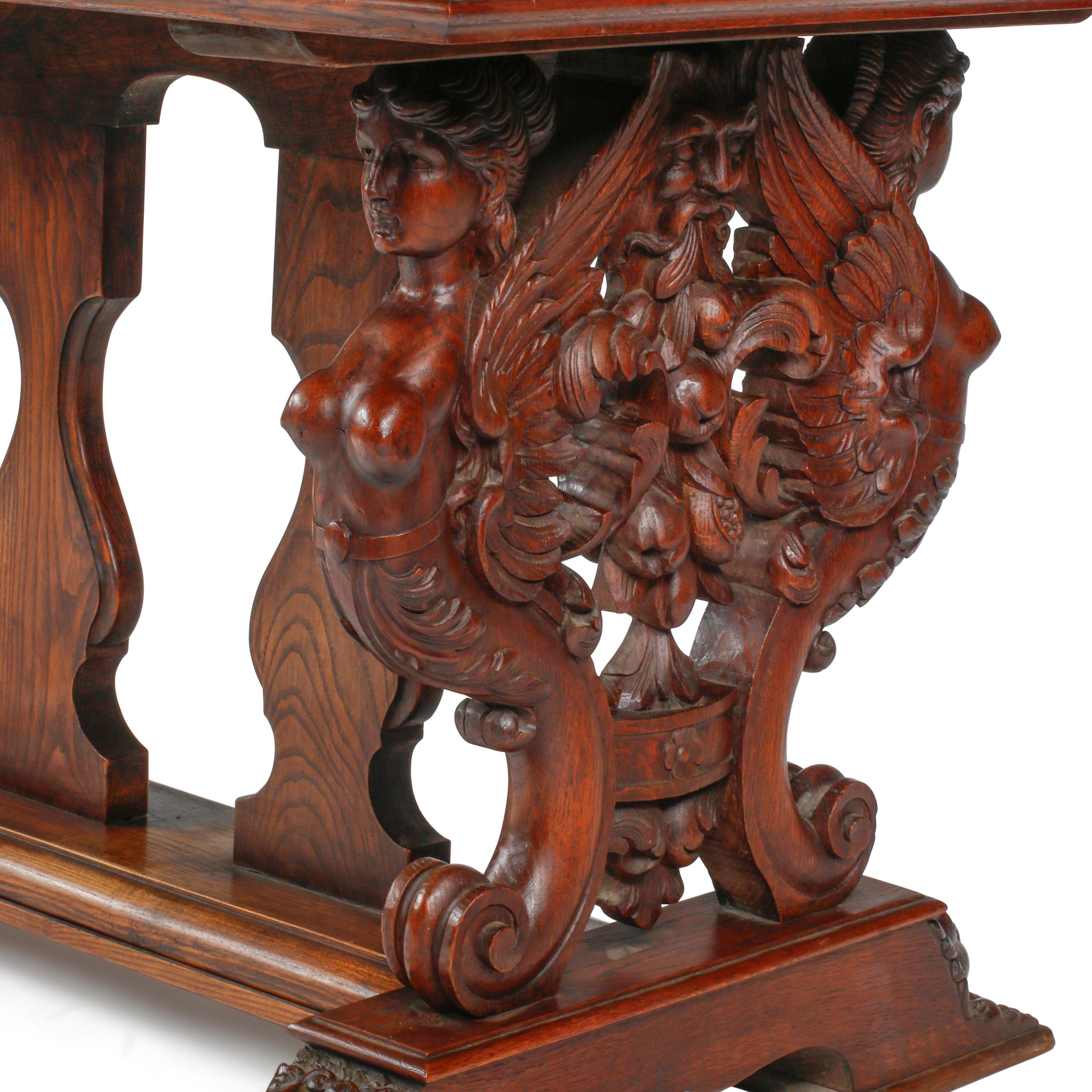 A Renaissance Revival Oak and Pietra Dura Top Table
