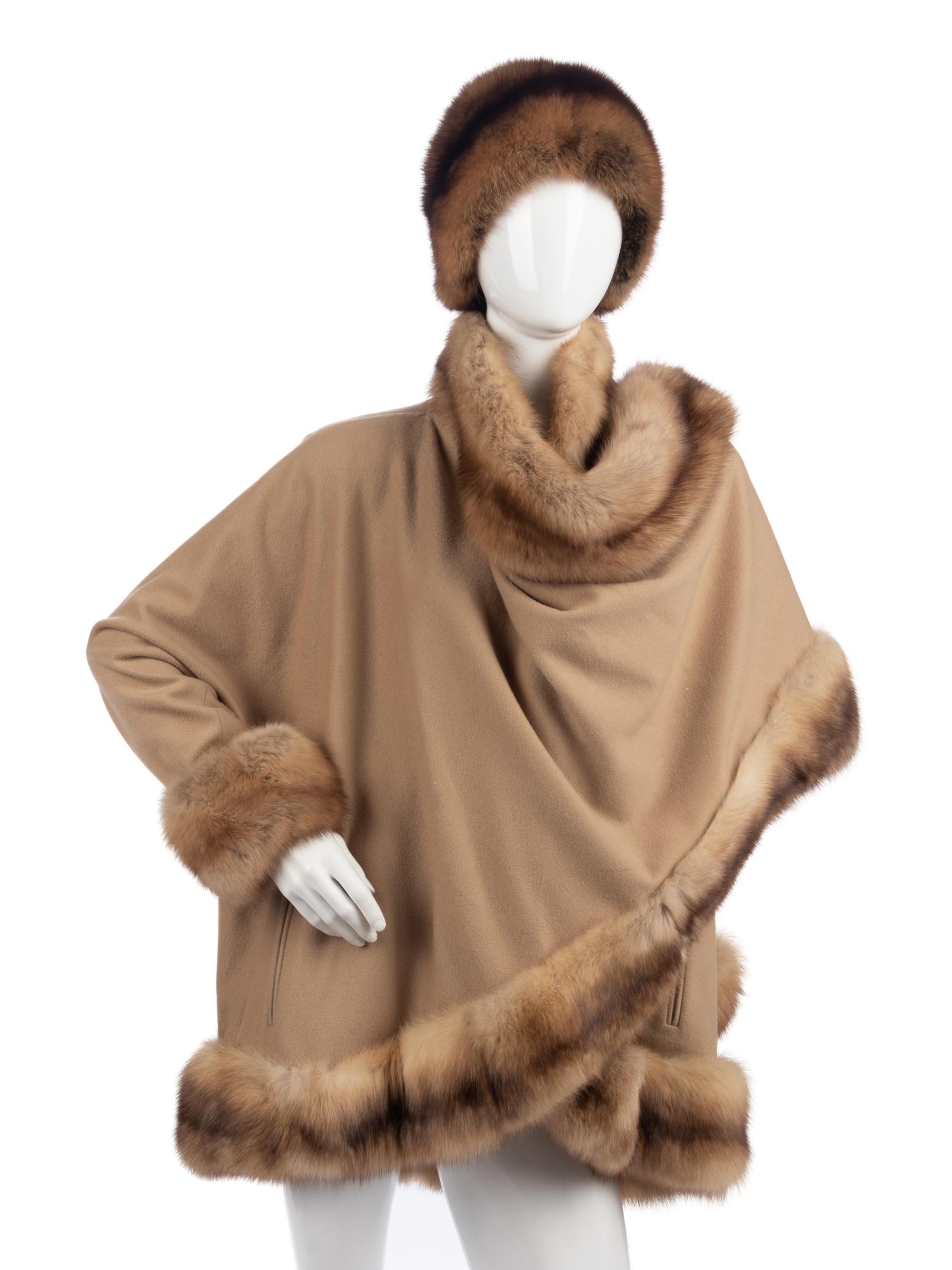 J. Mendel Sable Fur Trimmed Coat and Hat, 1990-2000s