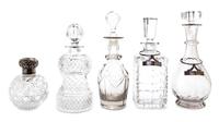 A Collection of Glass Decanters Length of stopper 14 1/4 inches.