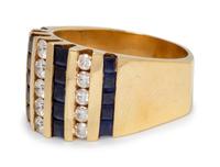 A 14 Karat Yellow Gold, Diamond and Sapphire Ring,