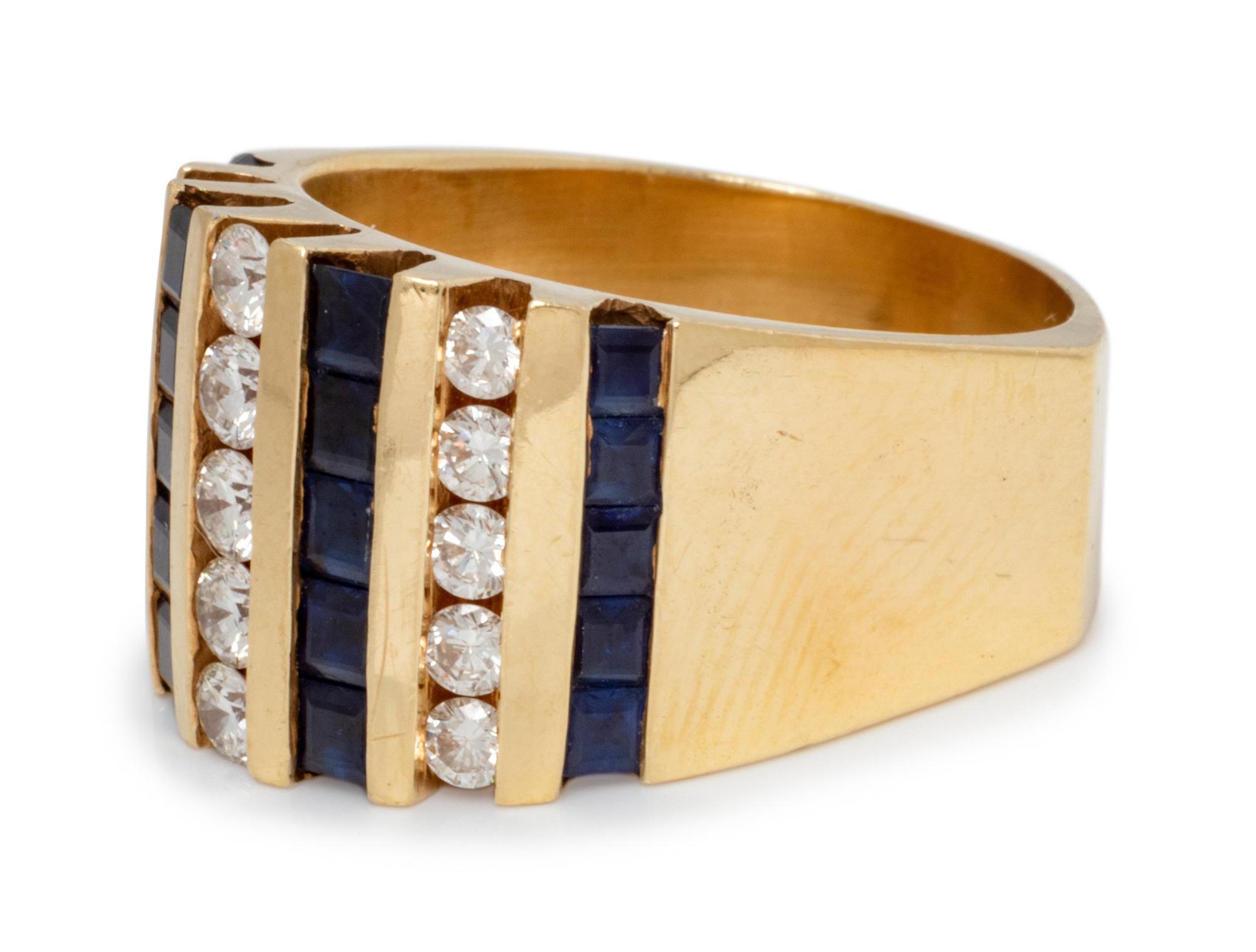 A 14 Karat Yellow Gold, Diamond and Sapphire Ring,