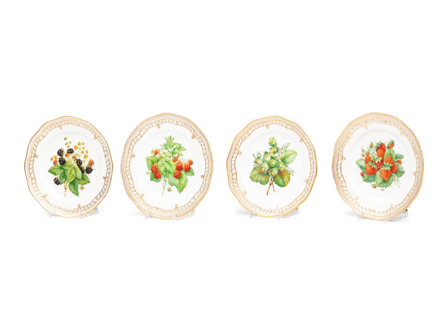 Four Royal Copenhagen Porcelain Fruit Plates