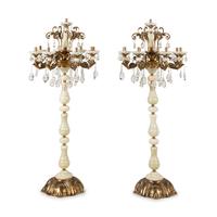 A Pair of Brass Mounted Onyx Nine-Light Torchères
