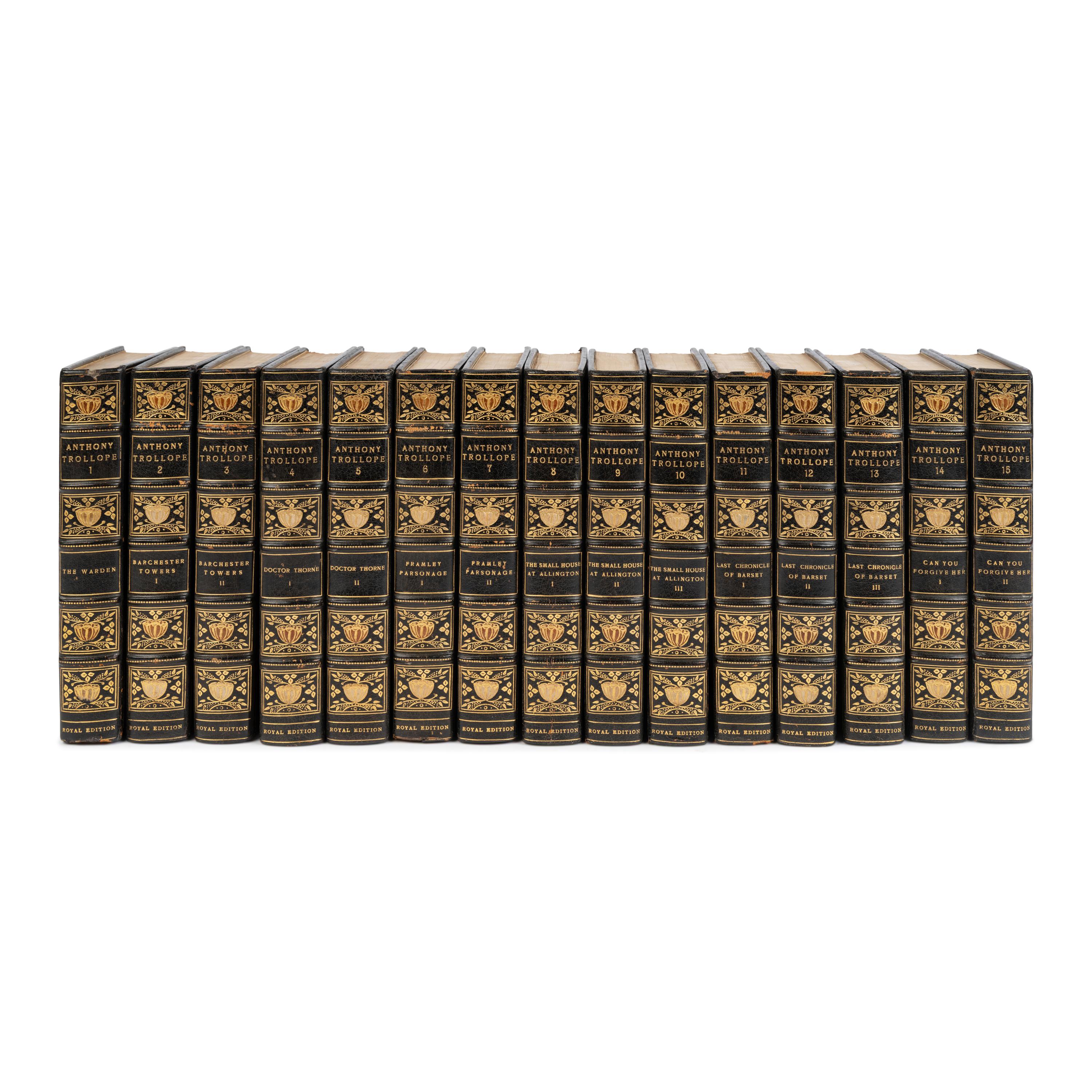 [Binding]. Trollope, Anthony (1815-1852). The Writings . Philadelphia: Gebbie and Company, 1900.