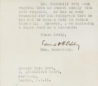 CHURCHILL, Winston, Sir (1874-1965). Autographed note signed ("Winston Churchill"), n.p., 1 March 1950.
