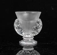 A Lalique Molded and Frosted Glass Vase Height 4 1/2 inches.