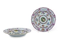A Chinese Export Polychrome Decorated Porcelain Plate and Soup Dish