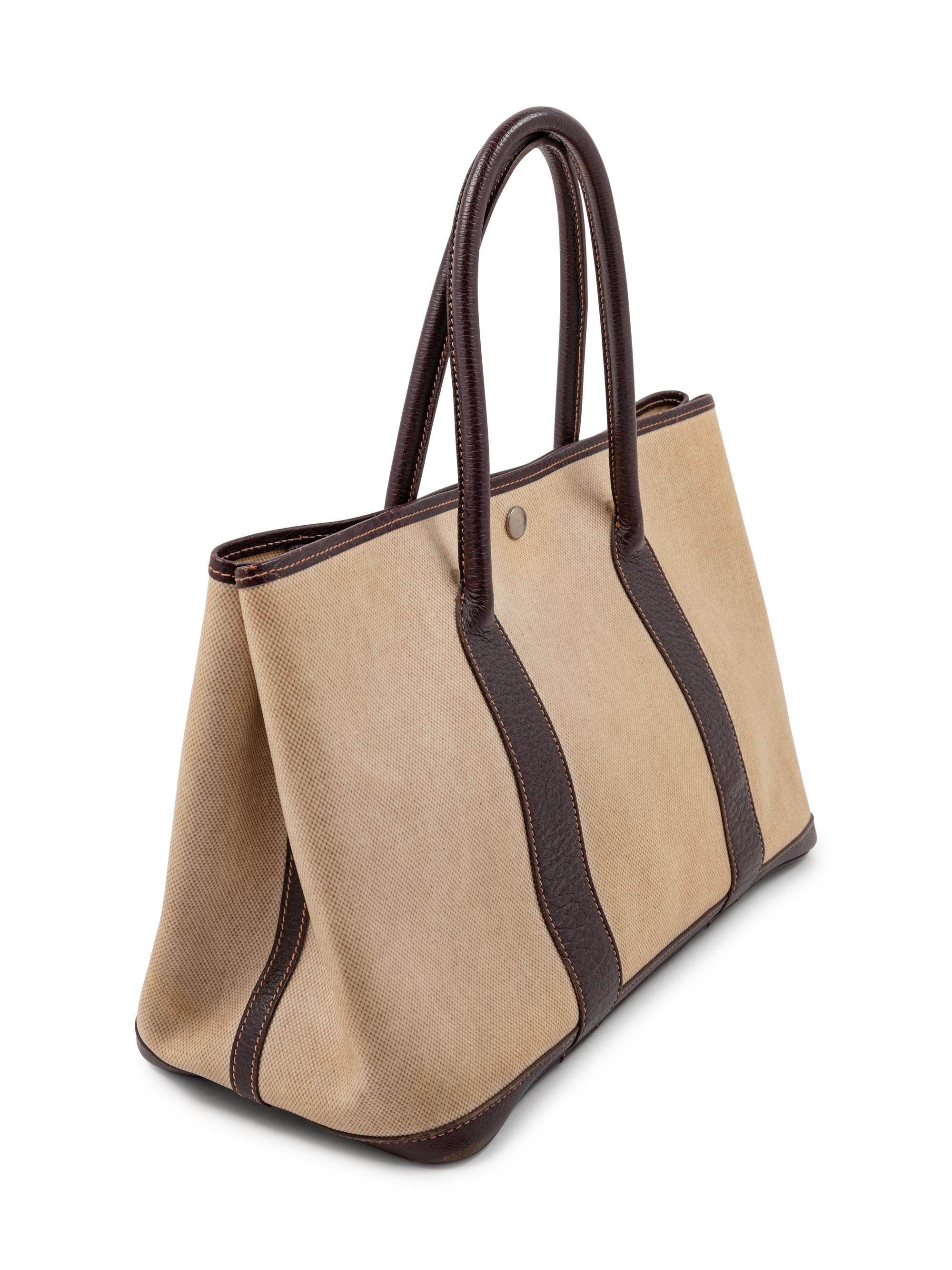Hermès Beige Toile and Brown Garden Party MM Tote, 2002