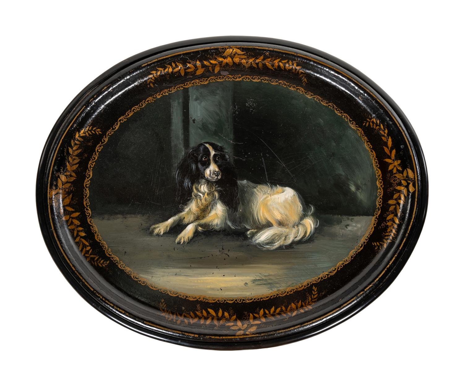 A Victorian Papier - Mâché Tray on Stand