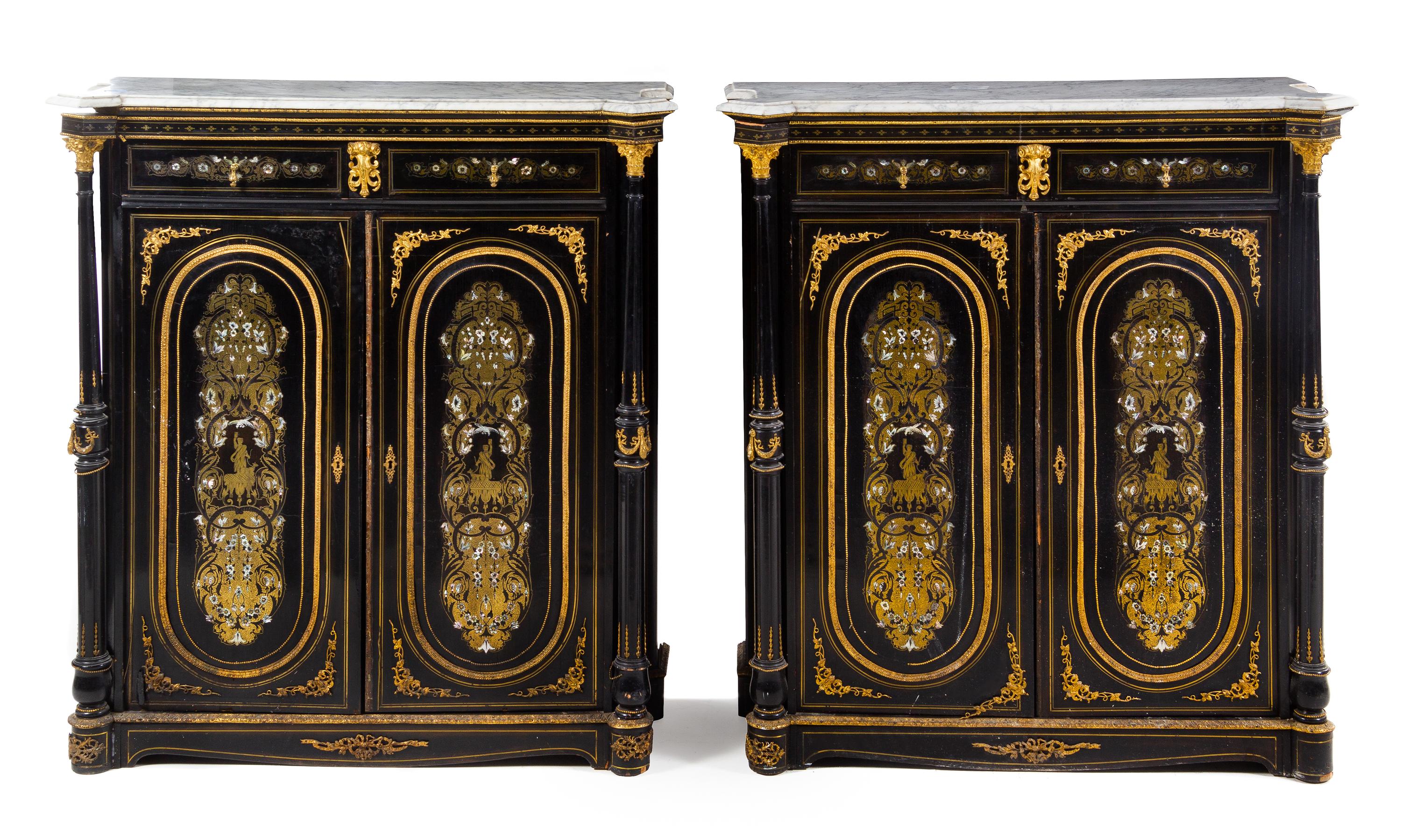 A Pair of Napoleon III Gilt Bronze Mounted Ebonized Meubles d'Appui Height 50 3/4 x width 46 x depth 19 inches. — THIRD QUARTER 19TH CENTURY