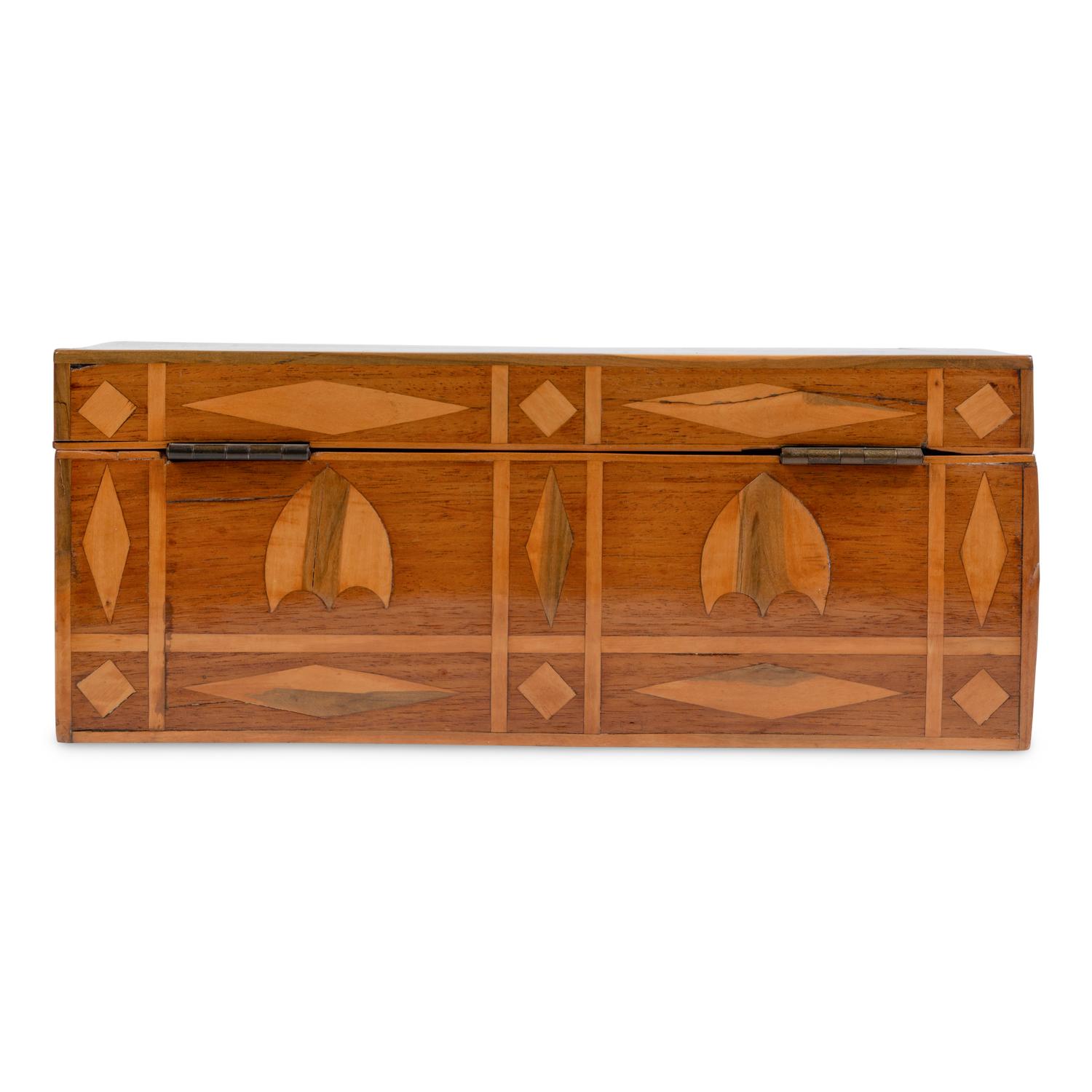 [LINCOLN CONSPIRATORS]. A marquetry box constructed by Lincoln conspirator Dr. Samuel Mudd while imprisoned at Fort Jefferson, ca 1867.