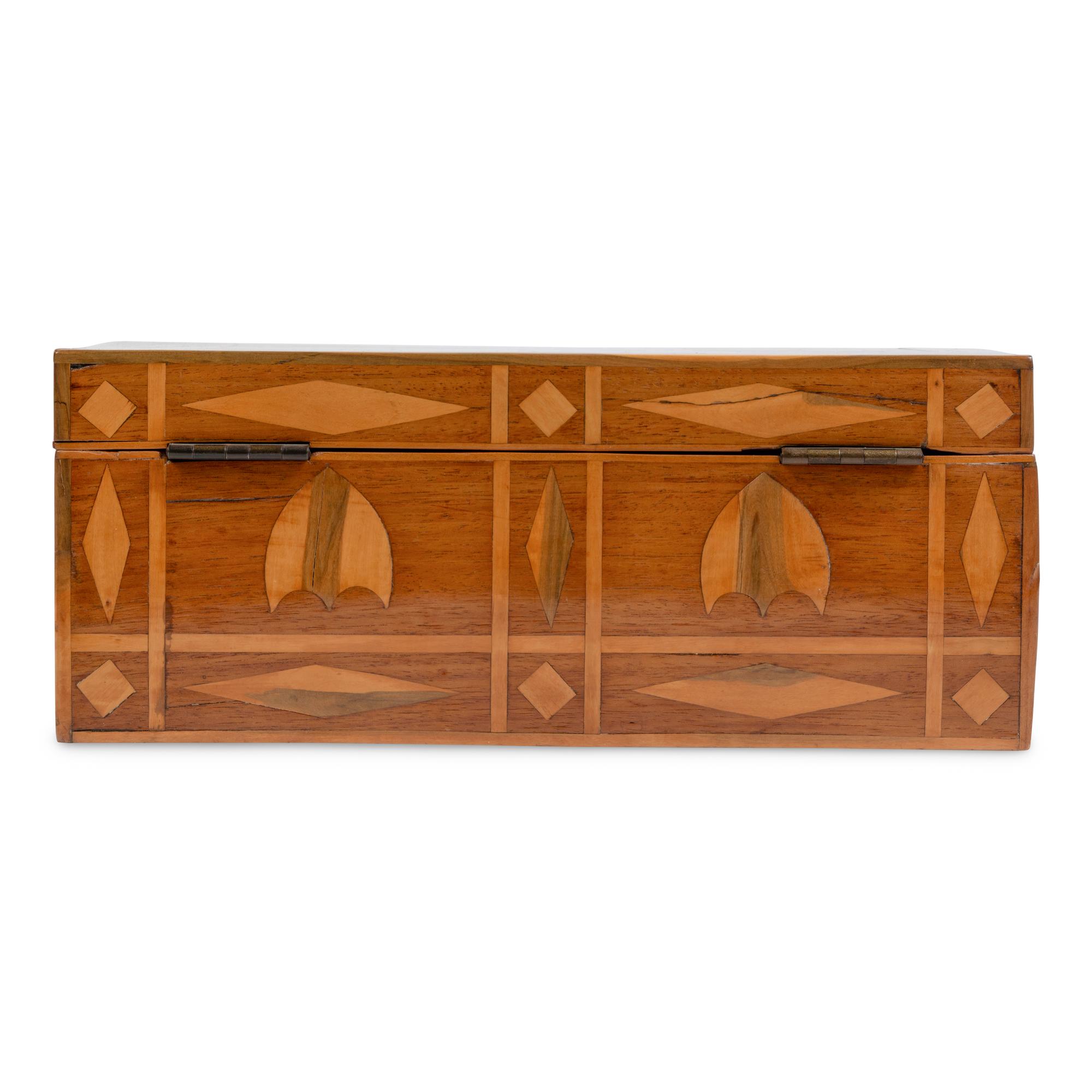 [LINCOLN CONSPIRATORS]. A marquetry box constructed by Lincoln conspirator Dr. Samuel Mudd while imprisoned at Fort Jefferson, ca 1867.