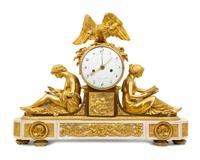 A Late Louis XVI Gilt Bronze and Marble Mantel Clock