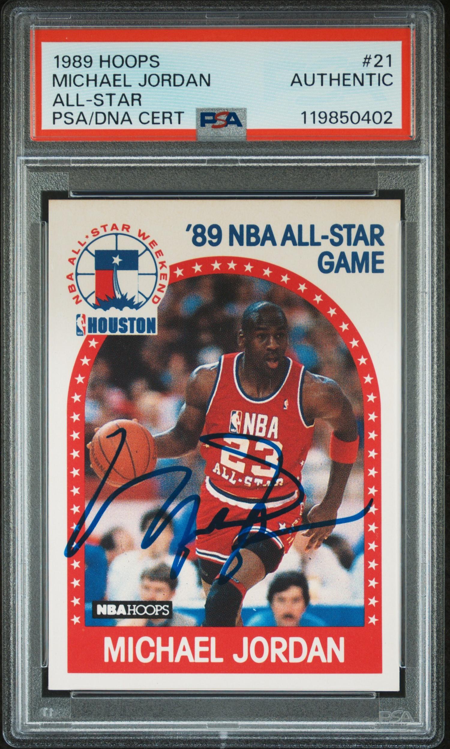 A 1989 Hoops Michael Jordan Signed Autograph Basketball Card No. 21 (PSA)
