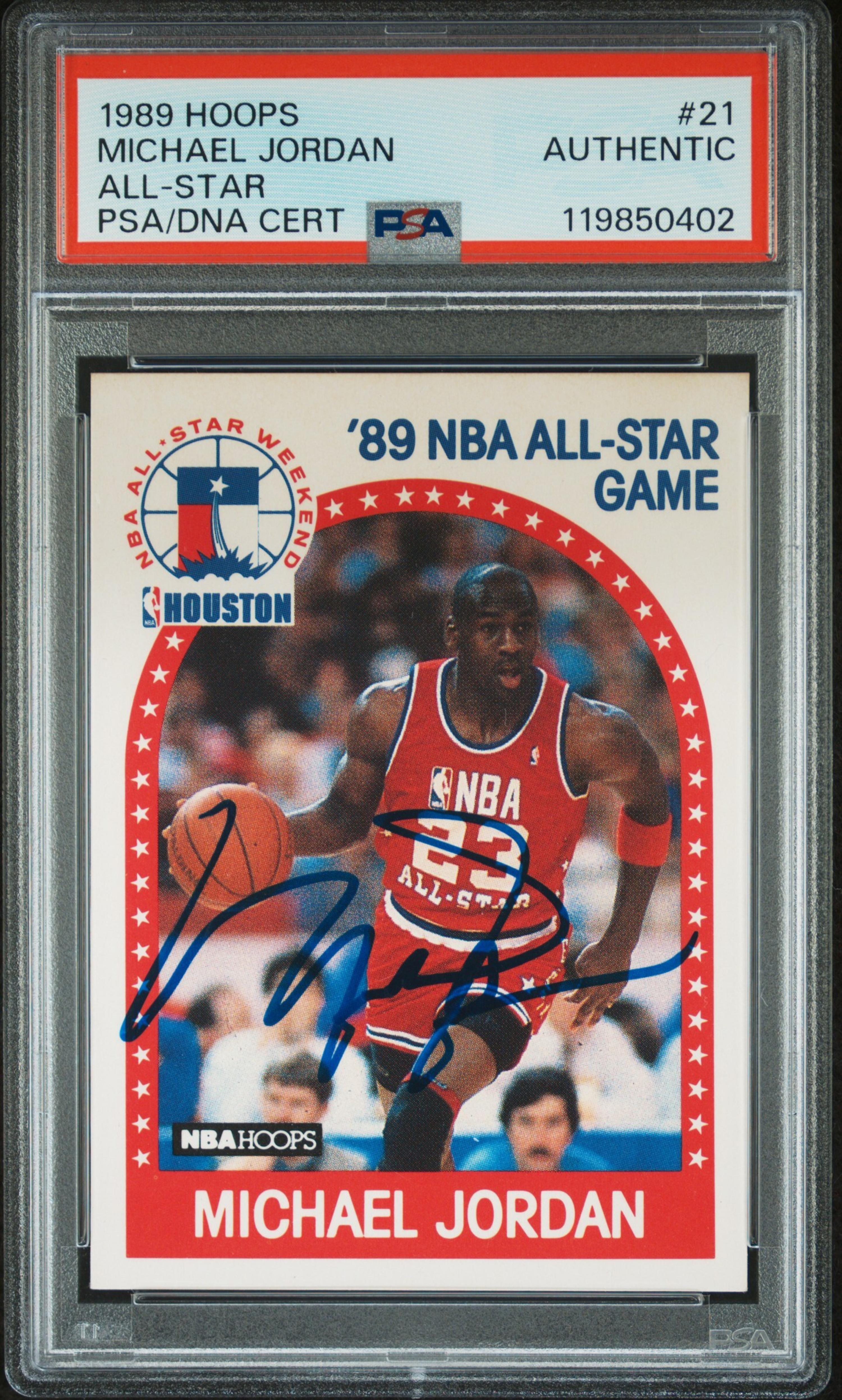 A 1989 Hoops Michael Jordan Signed Autograph Basketball Card No. 21 (PSA)