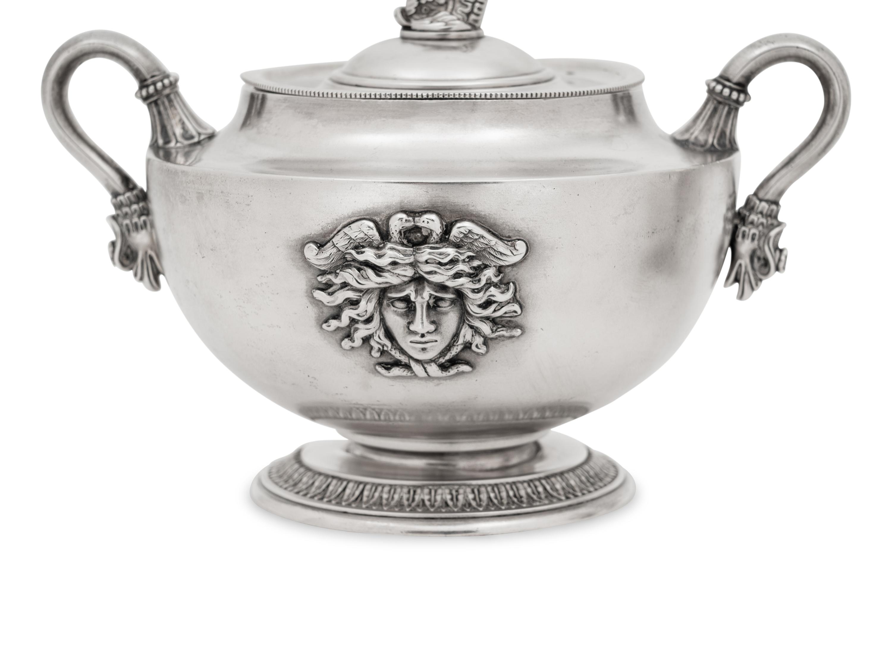 A Fabergé Silver Creamer and Covered Sugar Set