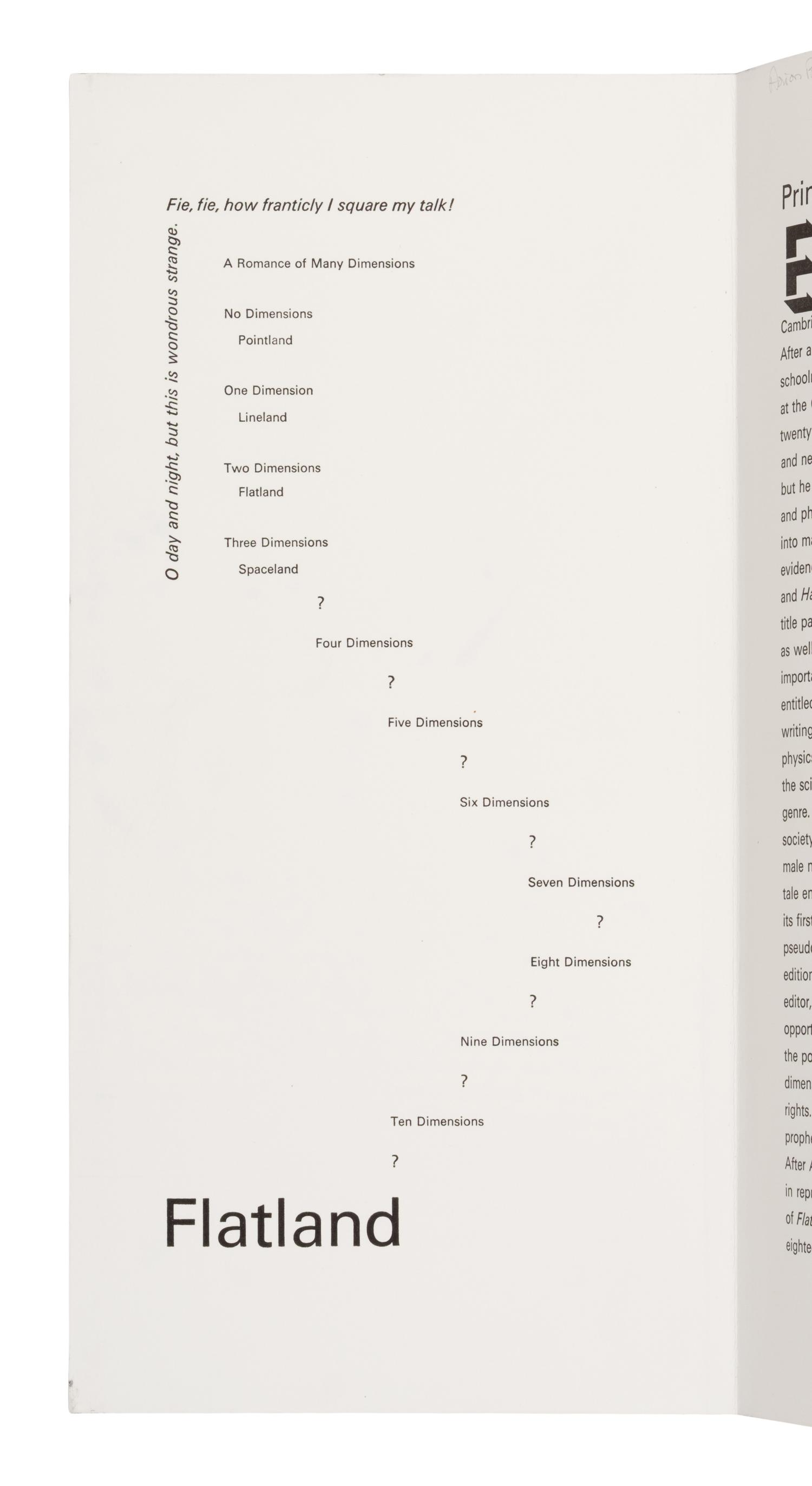 [Fine Press - Arion Press]. Abott, Edwin A. (1836-1926). Flatland. A Romance of Many Dimensions . San Francisco: Arion Press, 1980.