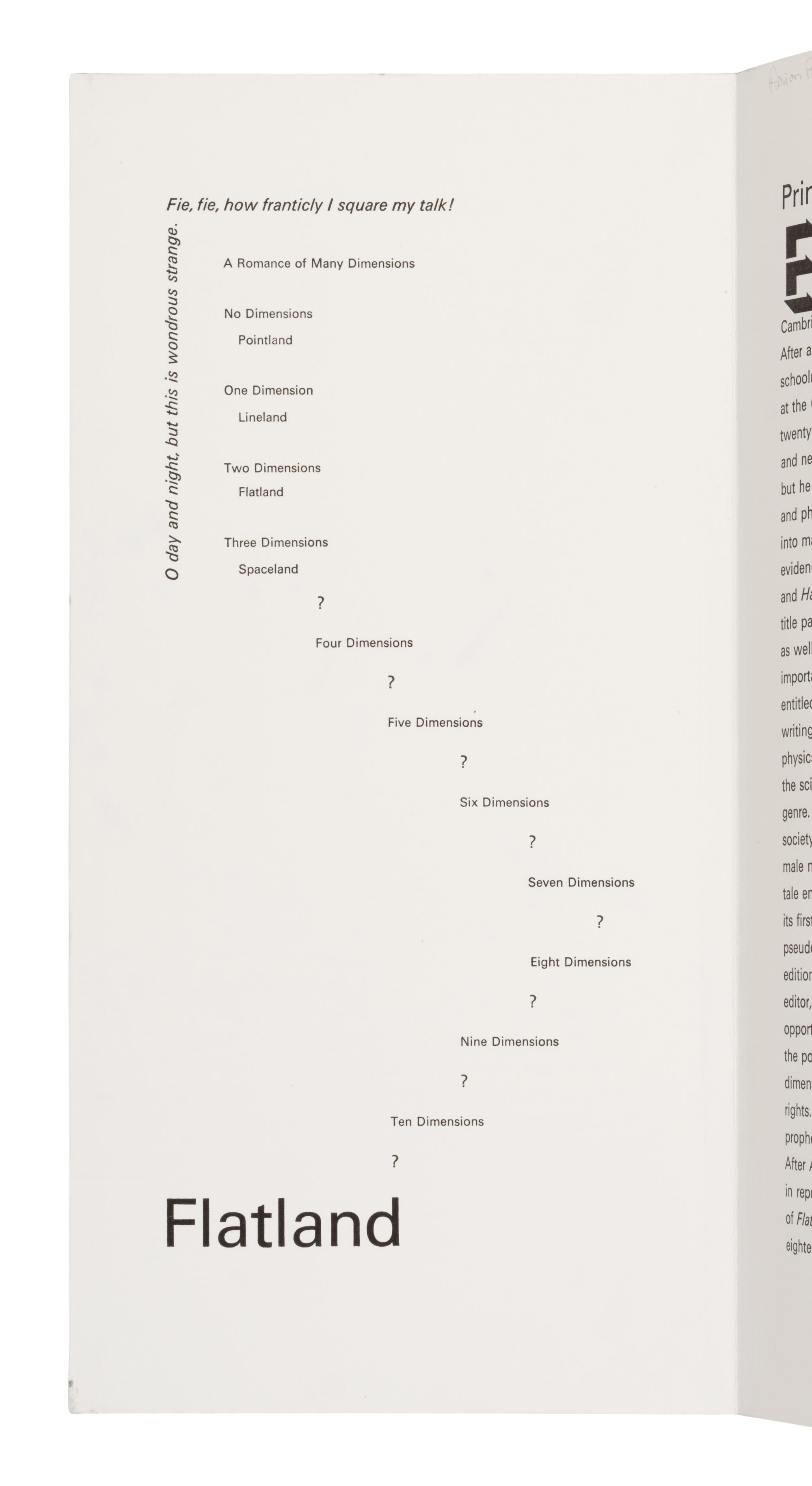 [Fine Press - Arion Press]. Abott, Edwin A. (1836-1926). Flatland. A Romance of Many Dimensions . San Francisco: Arion Press, 1980.