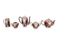 An American Silver Overaly Porcelain Five-Piece Tea and Coffee Service