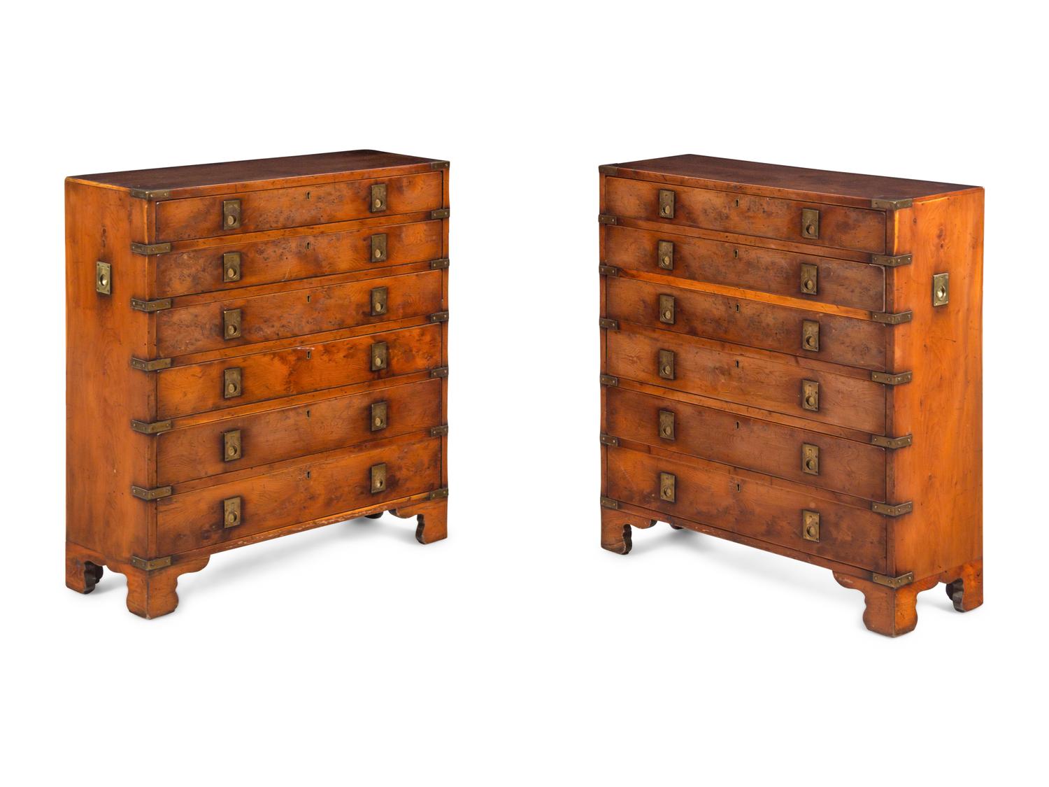 A Pair of Campaign Style Burlwood Chests
