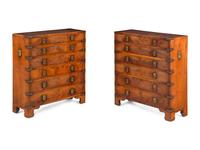A Pair of Campaign Style Burlwood Chests