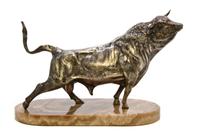 A Continental Silvered Bronze Animalier Figure, Width of bronze 12 1/4 inches.